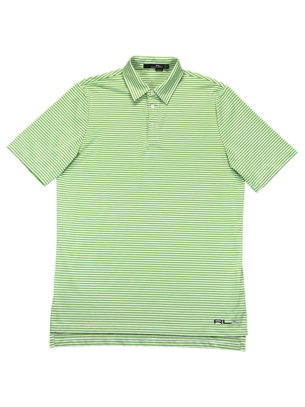 RLX Ralph Lauren Polo Shirt Mens Medium Green Striped Performance Golf Stretch